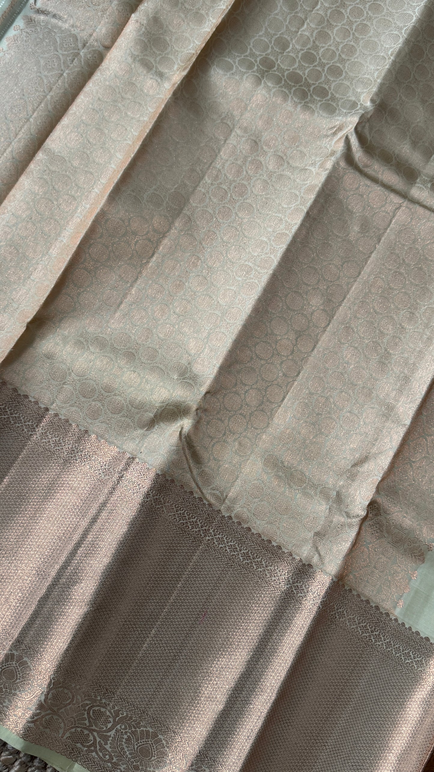 Champagne Pure Kanchipuram Fully Brocade Silk Saree | Silk Mark Certified