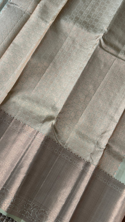 Champagne Pure Kanchipuram Fully Brocade Silk Saree | Silk Mark Certified