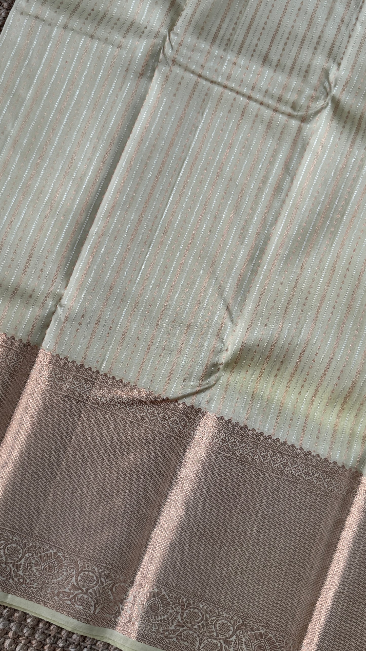 Champagne Pure Kanchipuram Fully Brocade Silk Saree | Silk Mark Certified