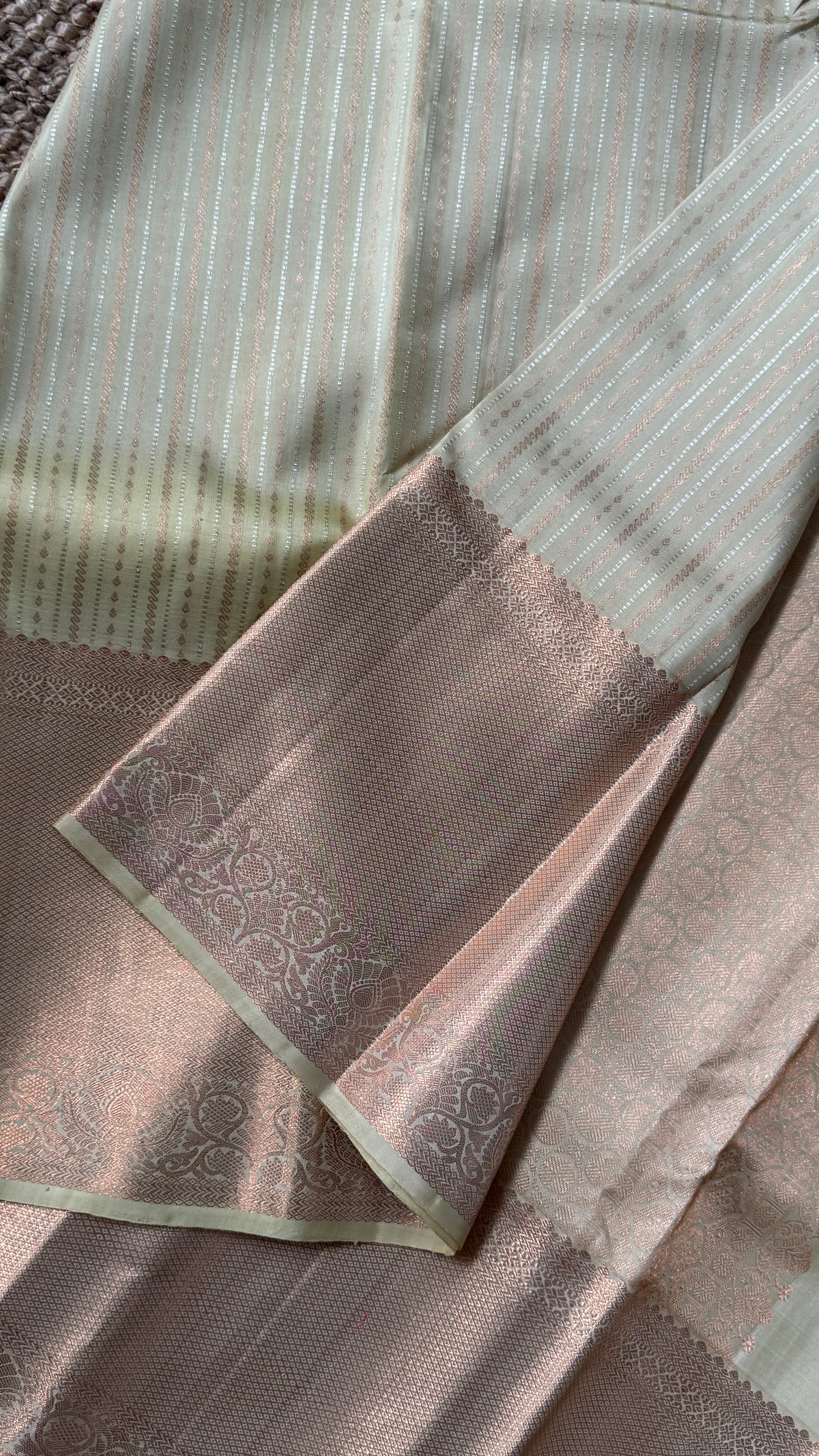Champagne Pure Kanchipuram Fully Brocade Silk Saree | Silk Mark Certified