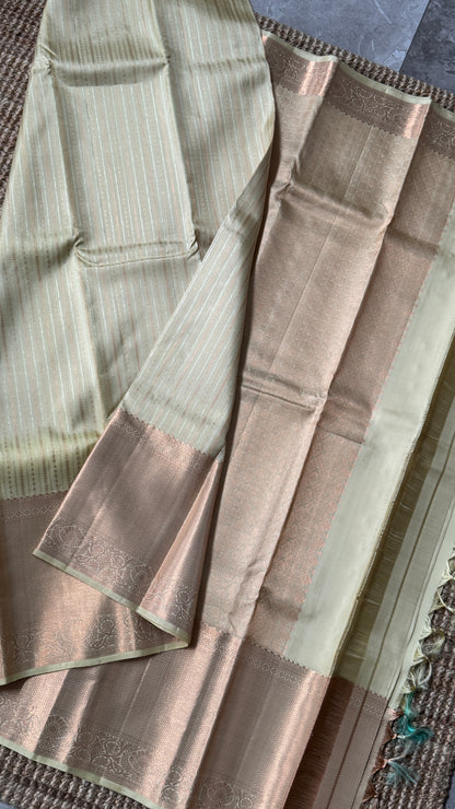 Champagne Pure Kanchipuram Fully Brocade Silk Saree | Silk Mark Certified