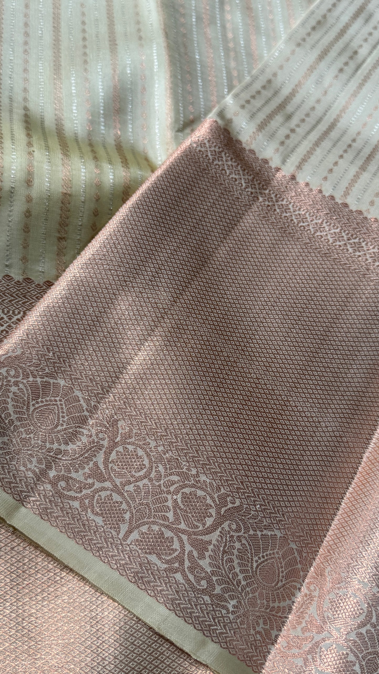 Champagne Pure Kanchipuram Fully Brocade Silk Saree | Silk Mark Certified