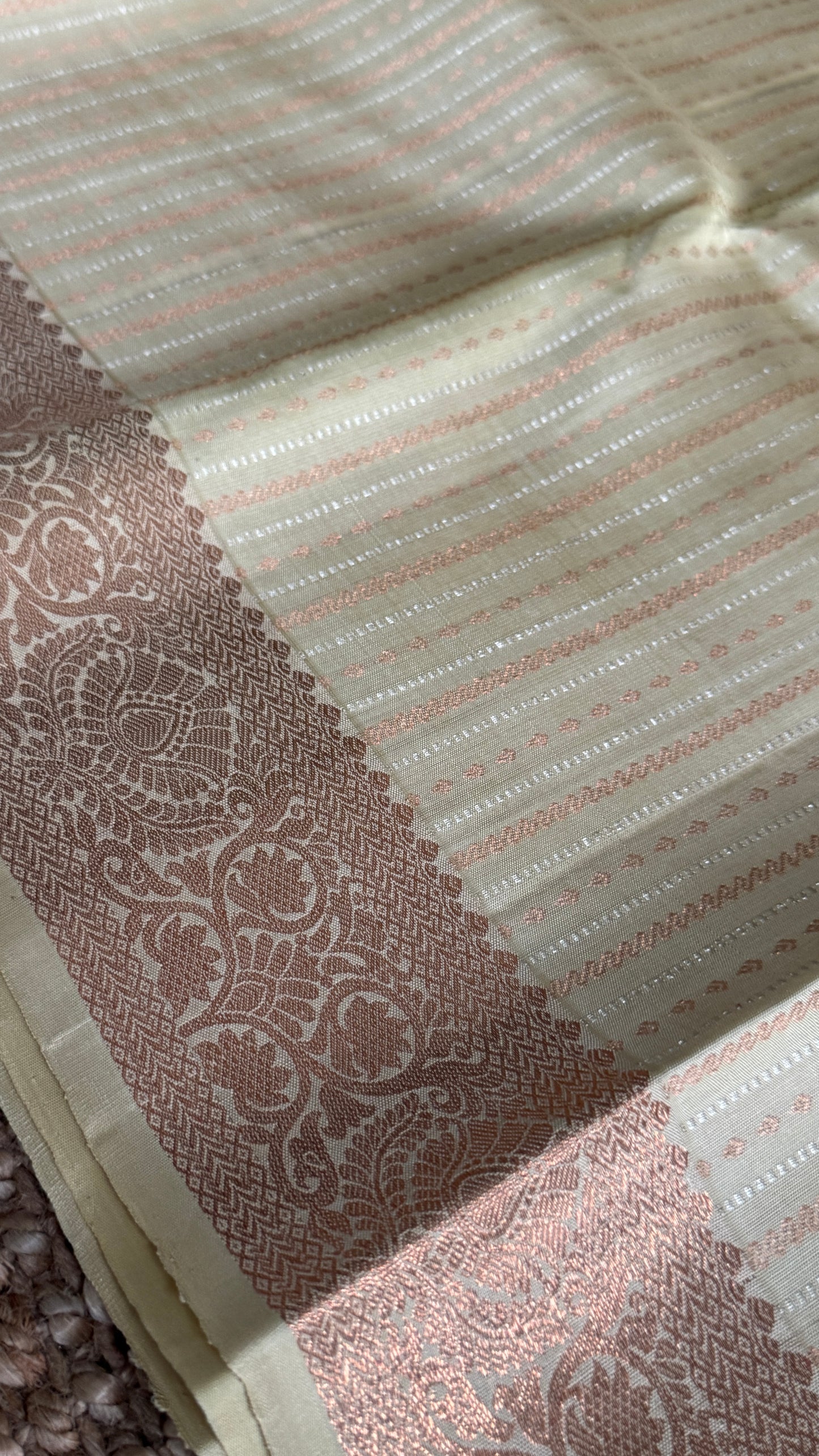 Champagne Pure Kanchipuram Fully Brocade Silk Saree | Silk Mark Certified