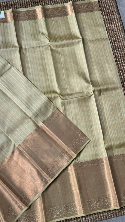Champagne Pure Kanchipuram Fully Brocade Silk Saree | Silk Mark Certified