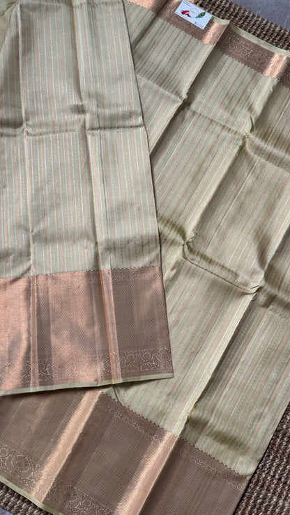 Champagne Pure Kanchipuram Fully Brocade Silk Saree | Silk Mark Certified