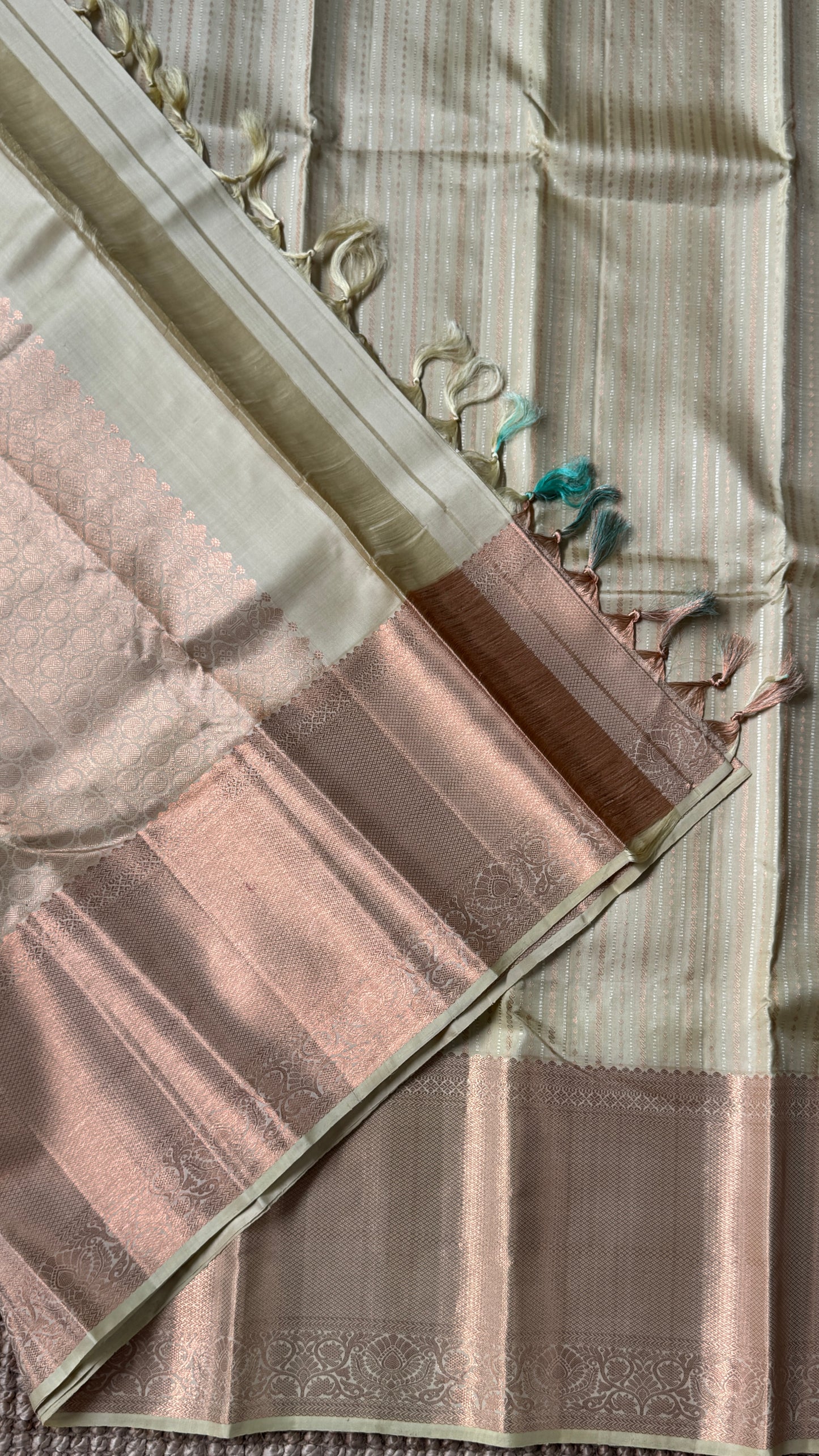 Champagne Pure Kanchipuram Fully Brocade Silk Saree | Silk Mark Certified