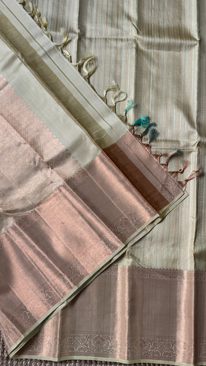 Champagne Pure Kanchipuram Fully Brocade Silk Saree | Silk Mark Certified