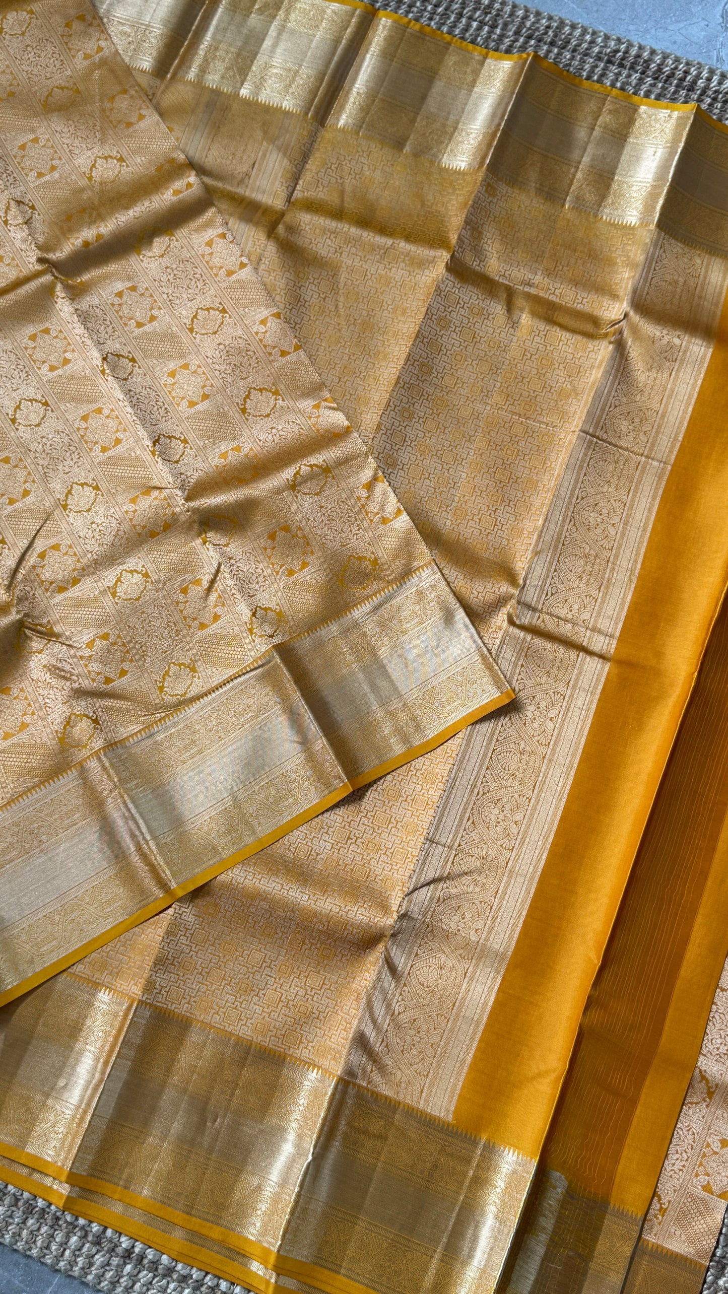 Mustard Yellow Pure Kanchipuram Silk Saree | Silk Mark Certified