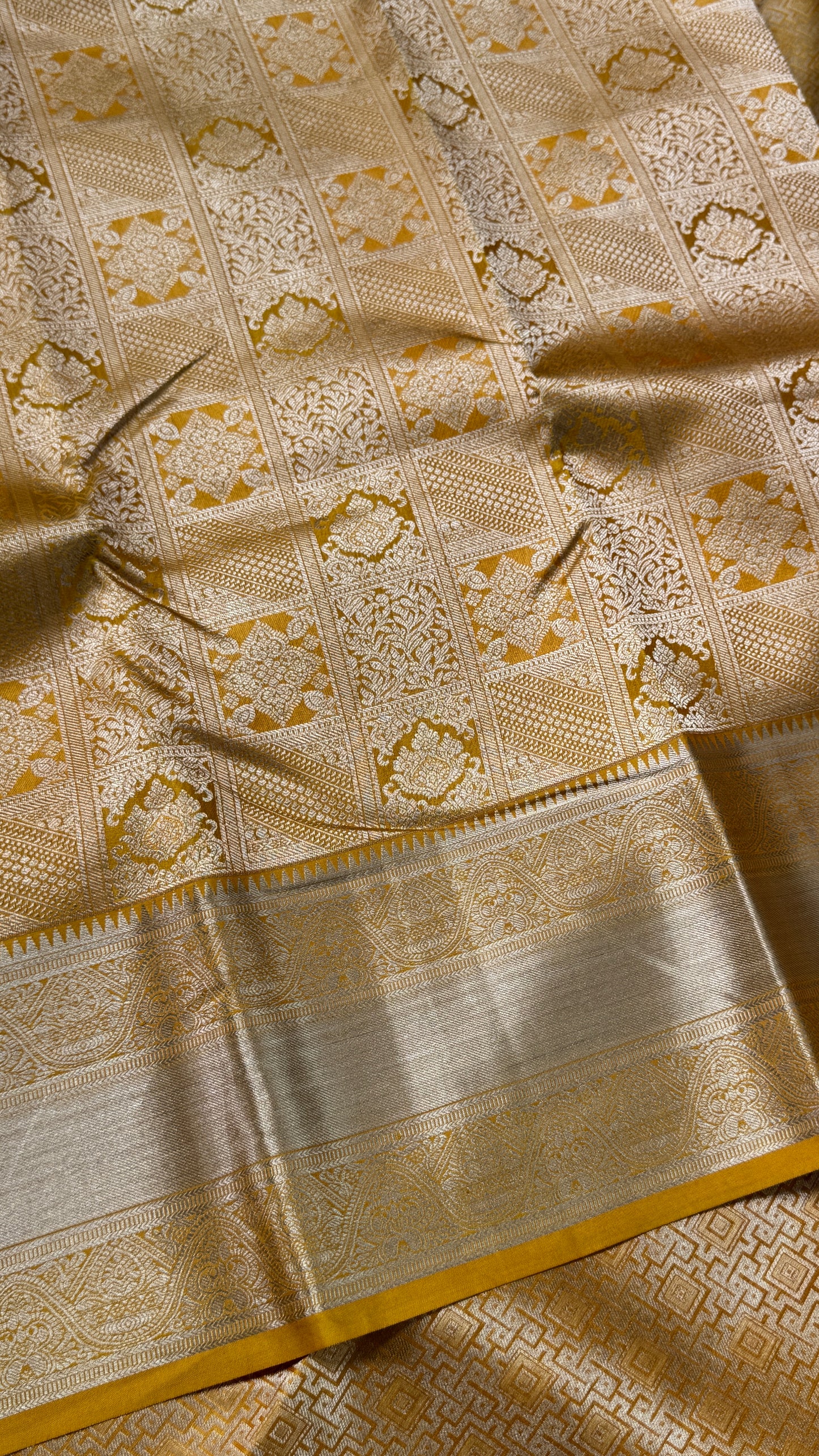 Mustard Yellow Pure Kanchipuram Silk Saree | Silk Mark Certified