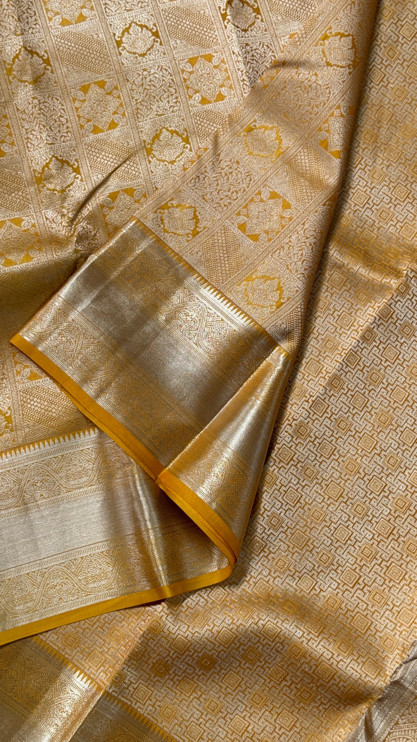 Mustard Yellow Pure Kanchipuram Silk Saree | Silk Mark Certified