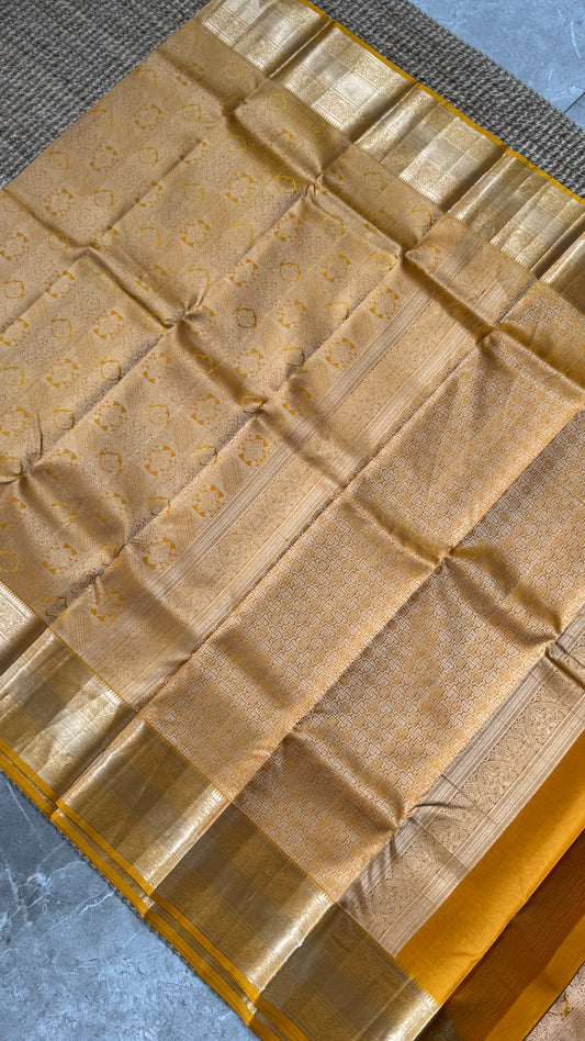 Mustard Yellow Pure Kanchipuram Silk Saree | Silk Mark Certified