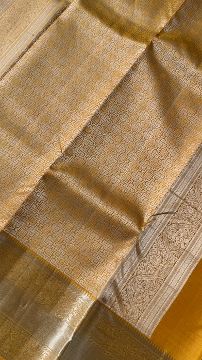 Mustard Yellow Pure Kanchipuram Silk Saree | Silk Mark Certified