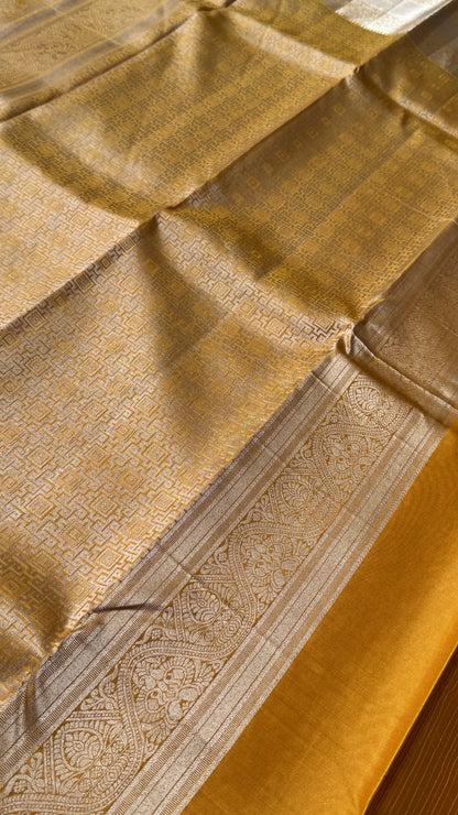Mustard Yellow Pure Kanchipuram Silk Saree | Silk Mark Certified