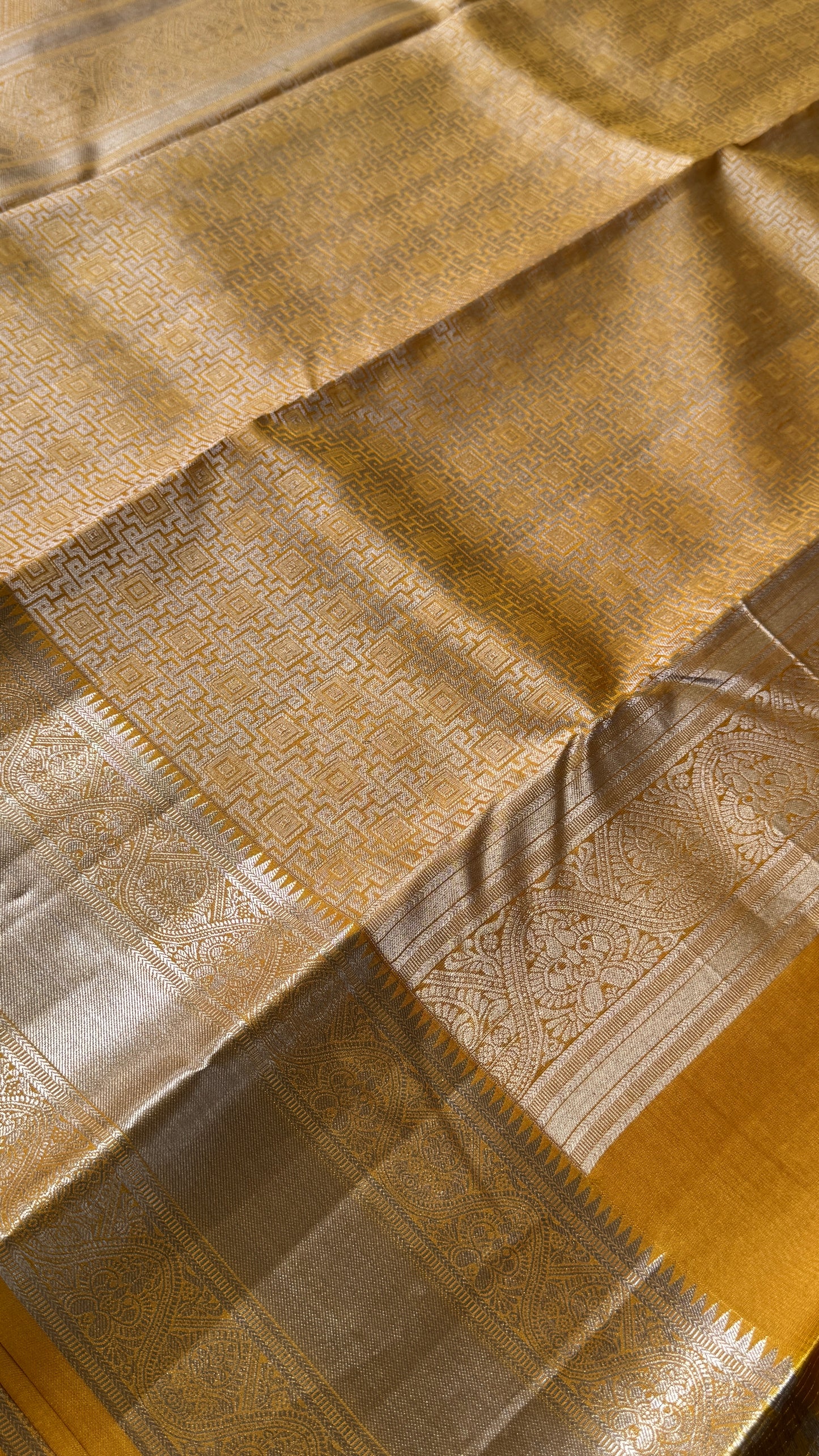 Mustard Yellow Pure Kanchipuram Silk Saree | Silk Mark Certified
