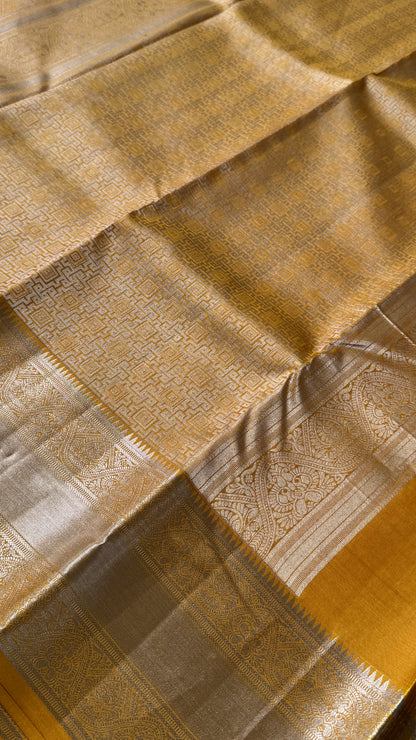 Mustard Yellow Pure Kanchipuram Silk Saree | Silk Mark Certified