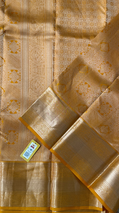 Mustard Yellow Pure Kanchipuram Silk Saree | Silk Mark Certified
