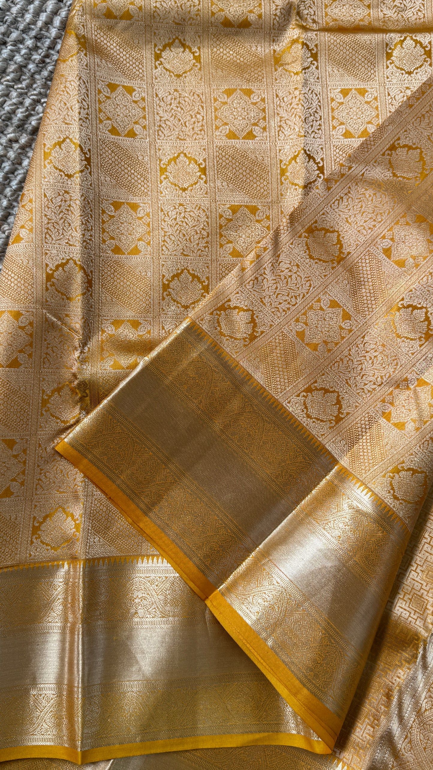 Mustard Yellow Pure Kanchipuram Silk Saree | Silk Mark Certified
