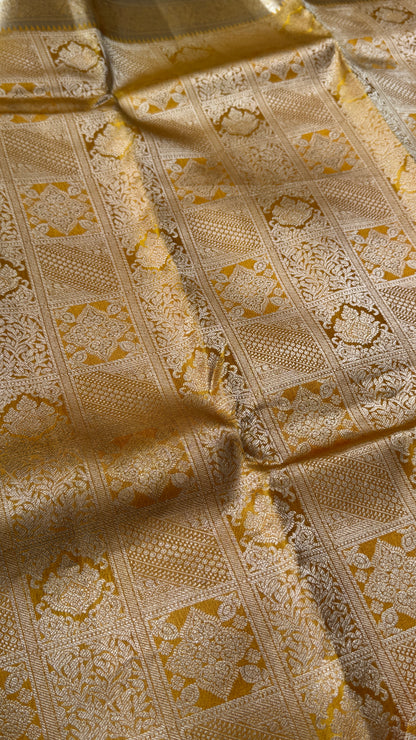 Mustard Yellow Pure Kanchipuram Silk Saree | Silk Mark Certified