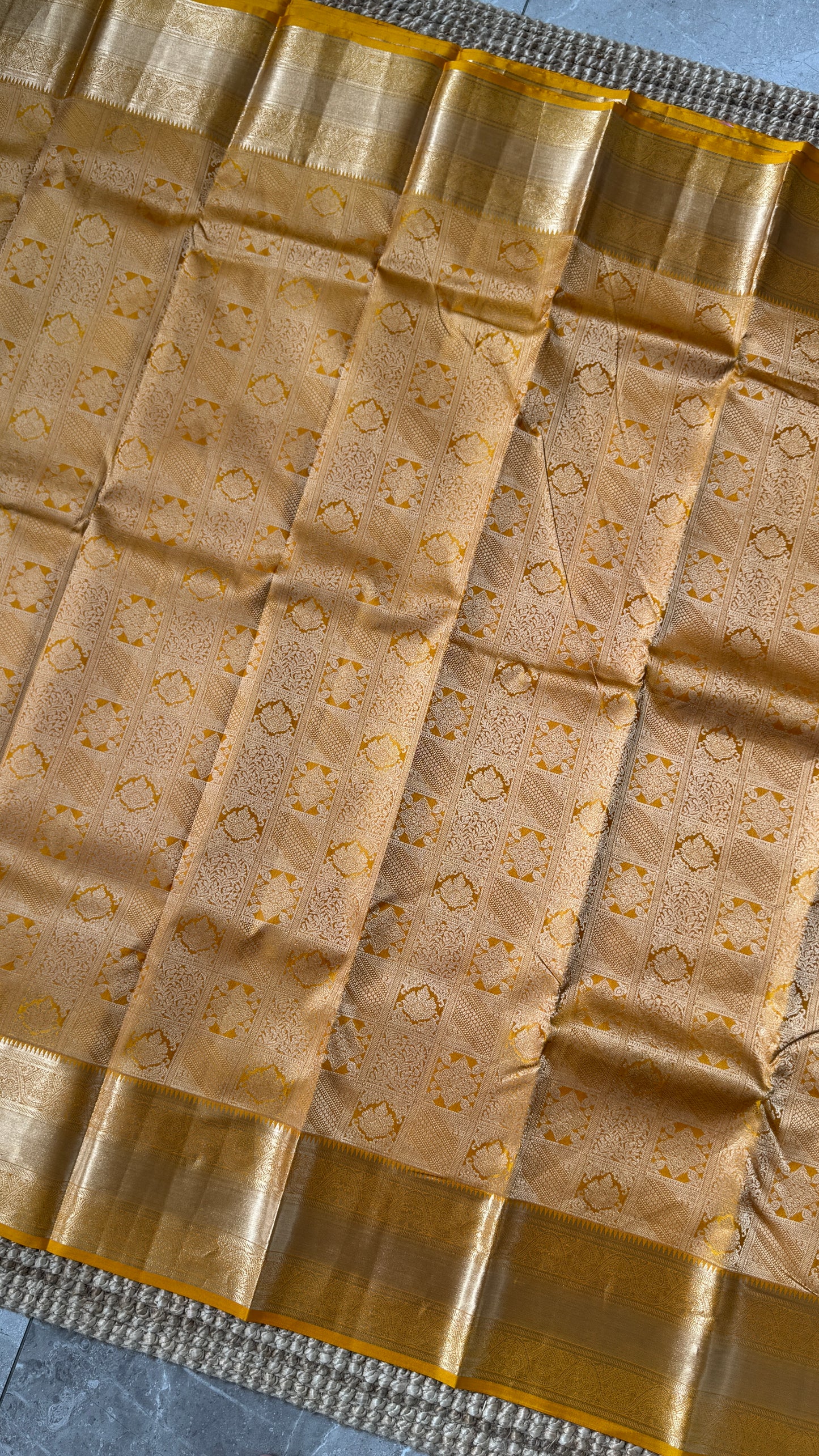 Mustard Yellow Pure Kanchipuram Silk Saree | Silk Mark Certified