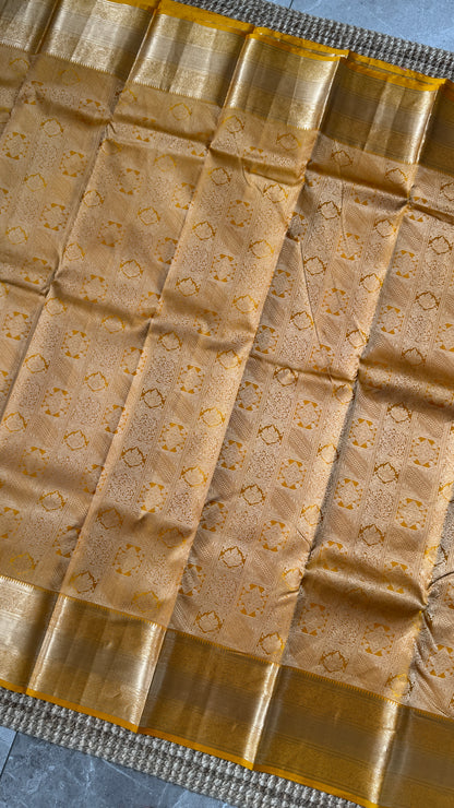Mustard Yellow Pure Kanchipuram Silk Saree | Silk Mark Certified