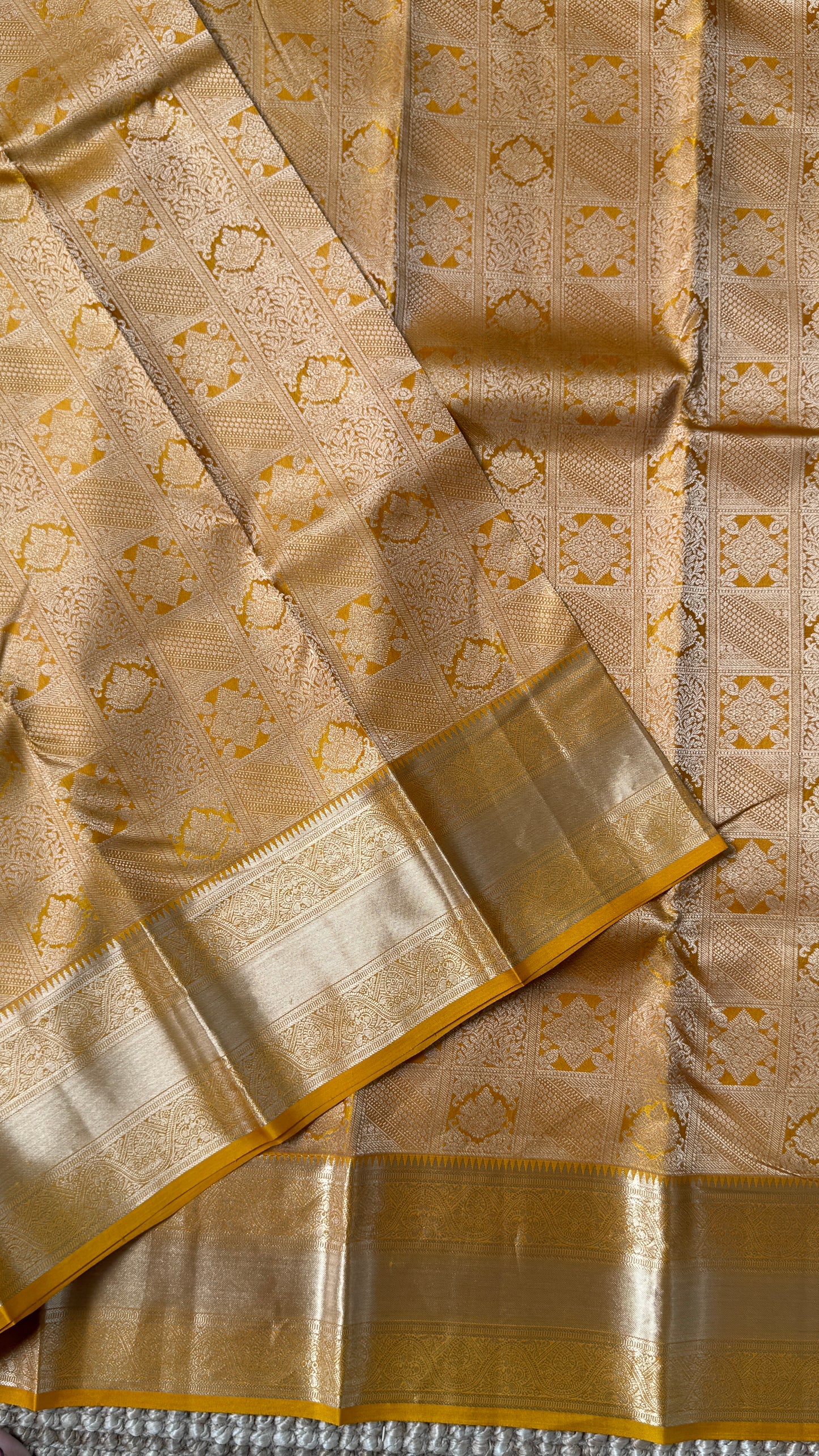 Mustard Yellow Pure Kanchipuram Silk Saree | Silk Mark Certified
