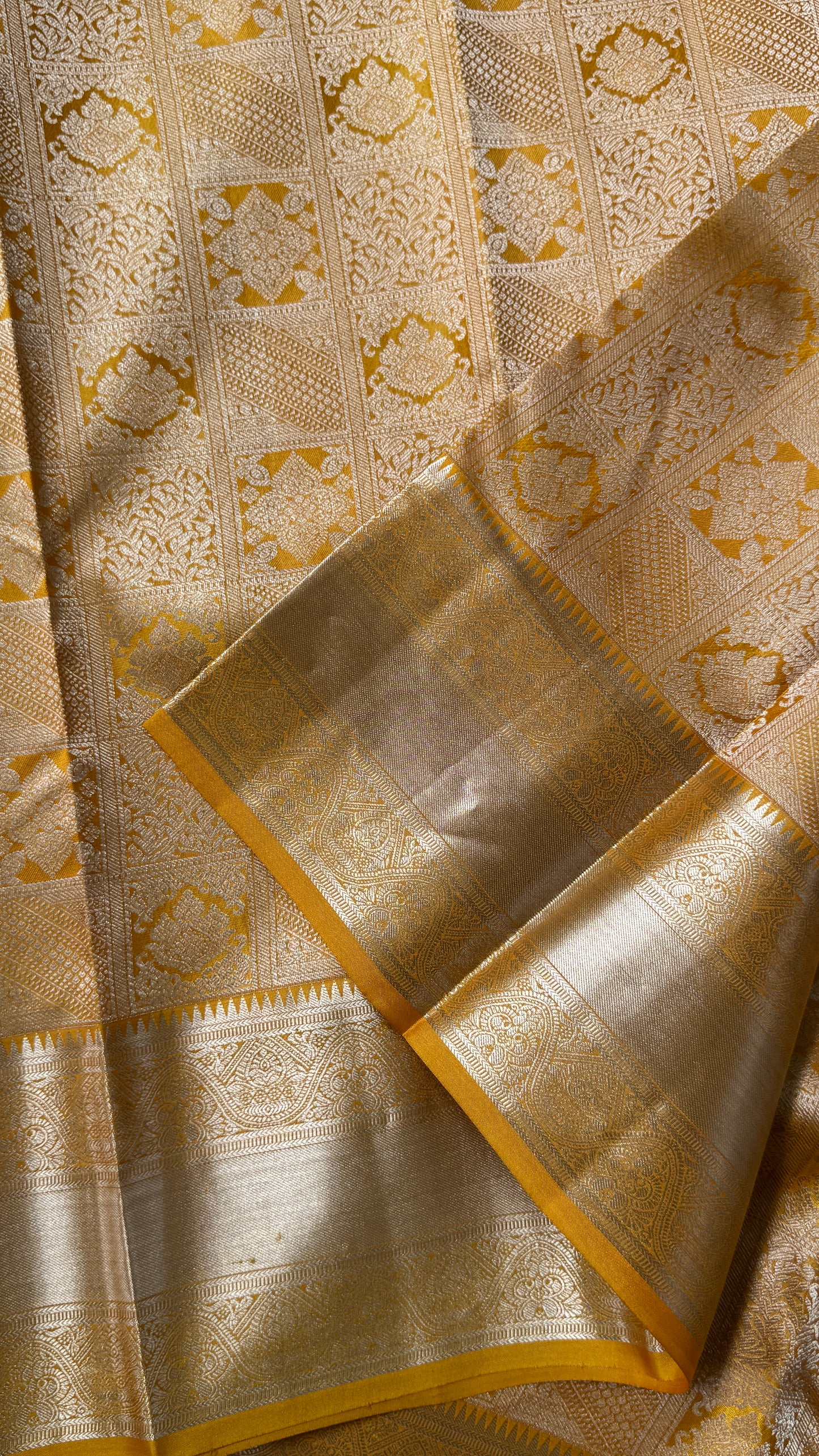 Mustard Yellow Pure Kanchipuram Silk Saree | Silk Mark Certified