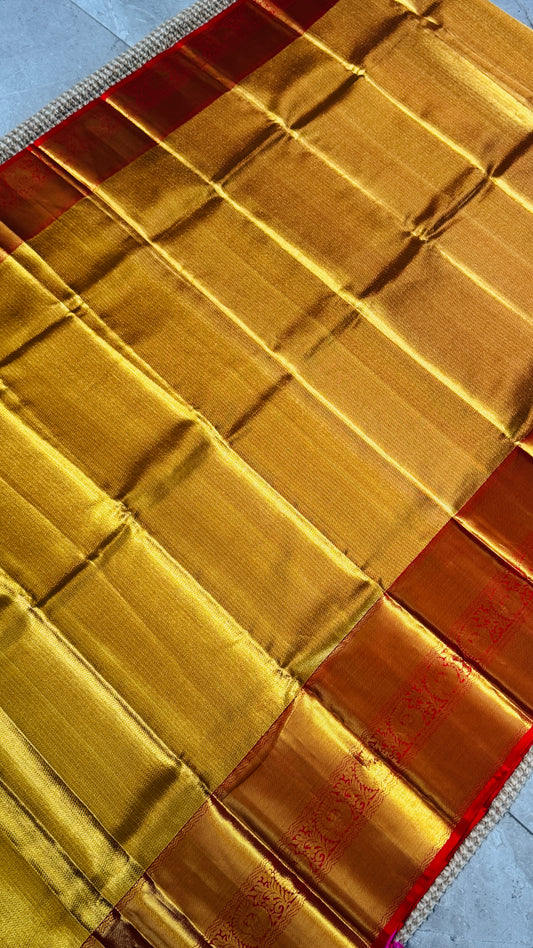 Gold & Red Pure Handloom Tissue Kanchipuram Silk Saree | Silk Mark Certified