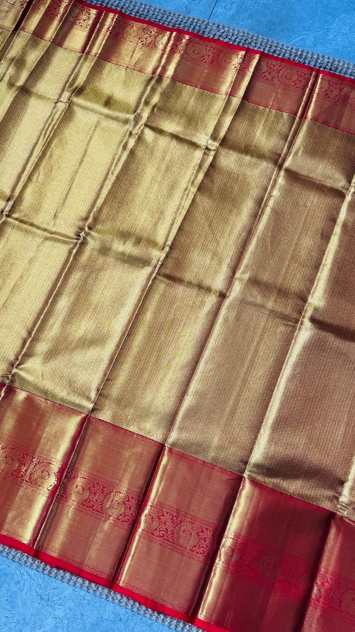Gold & Red Pure Handloom Tissue Kanchipuram Silk Saree | Silk Mark Certified