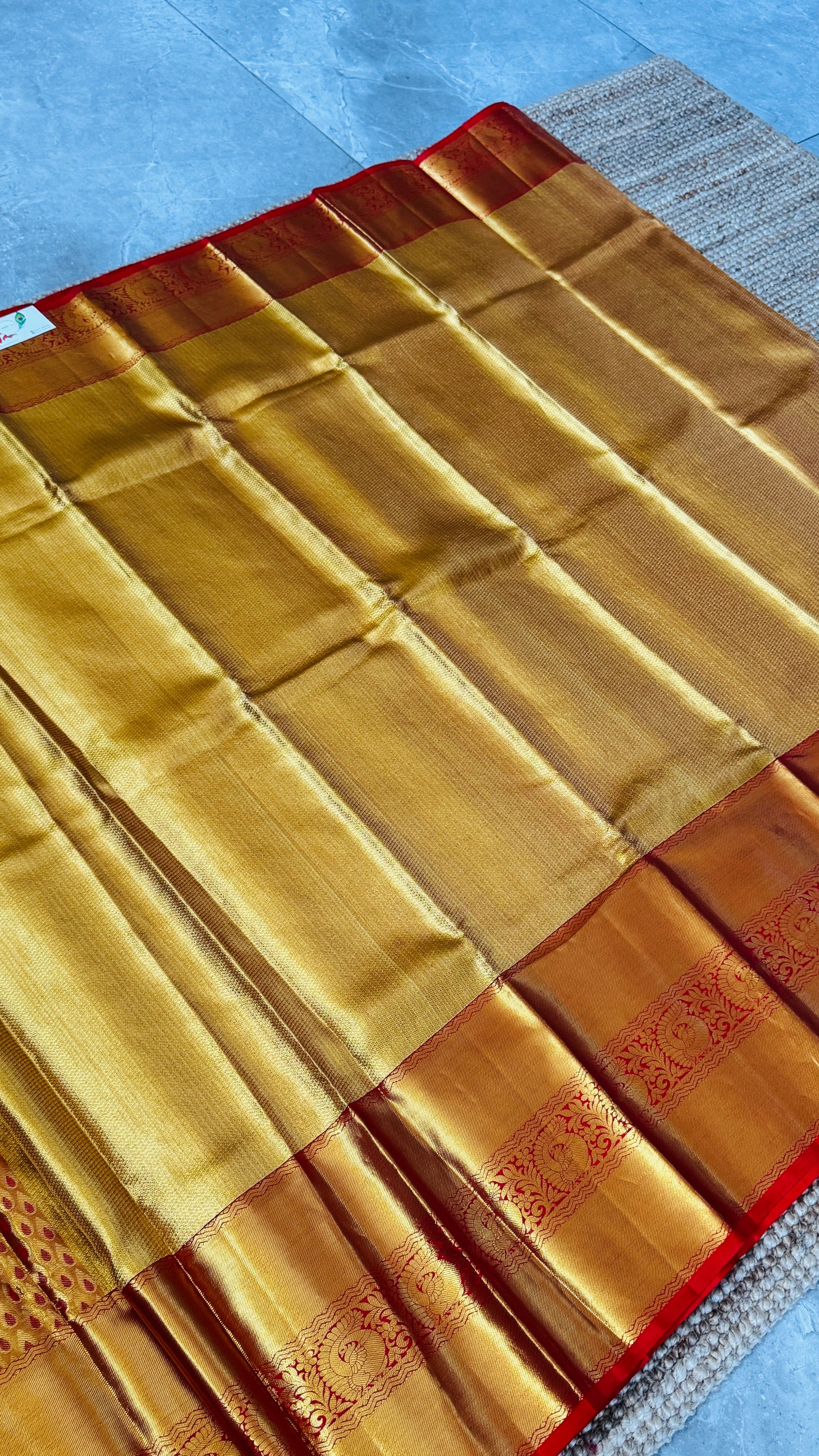 Gold & Red Pure Handloom Tissue Kanchipuram Silk Saree | Silk Mark Certified