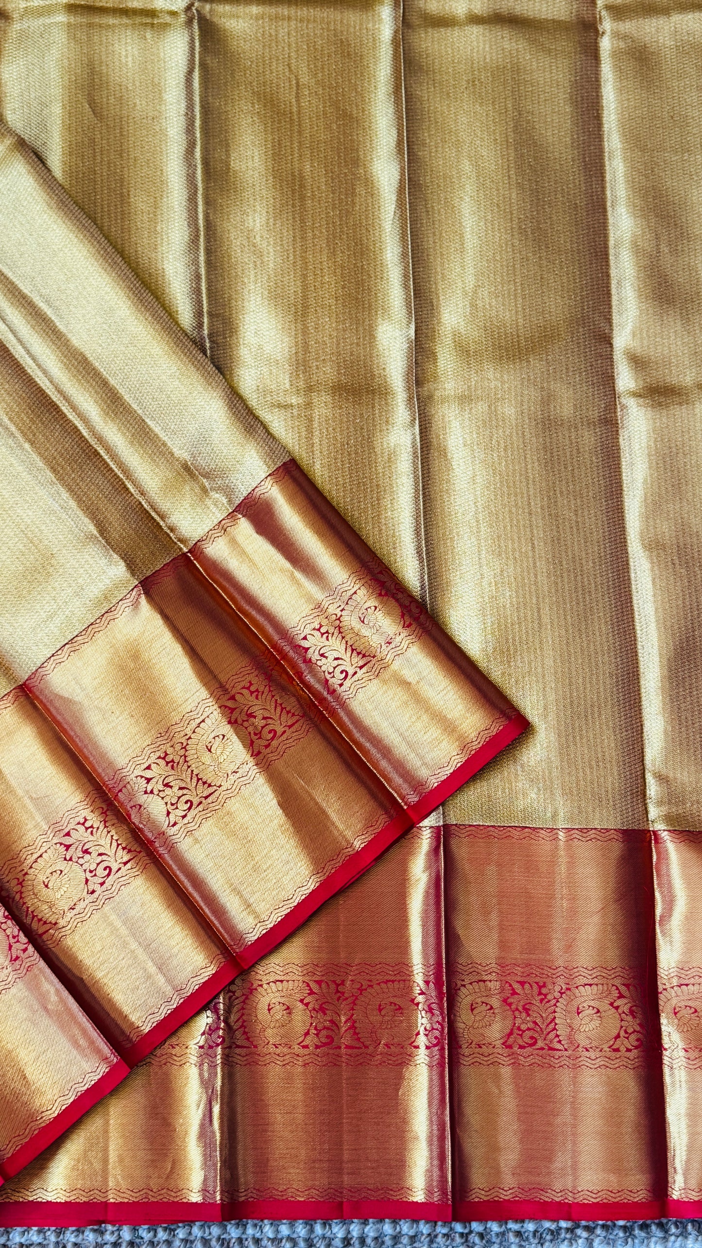 Gold & Red Pure Handloom Tissue Kanchipuram Silk Saree | Silk Mark Certified