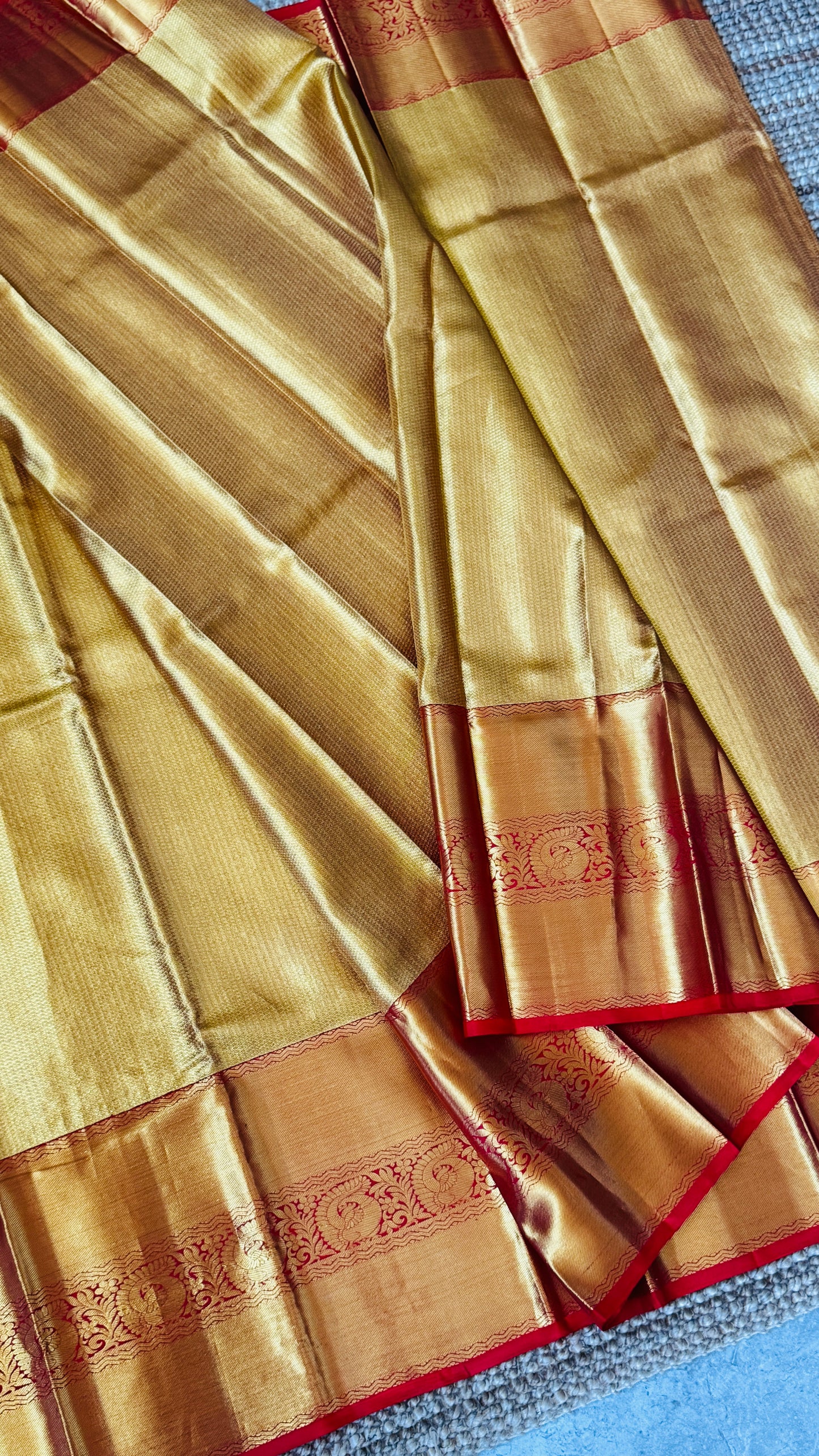 Gold & Red Pure Handloom Tissue Kanchipuram Silk Saree | Silk Mark Certified
