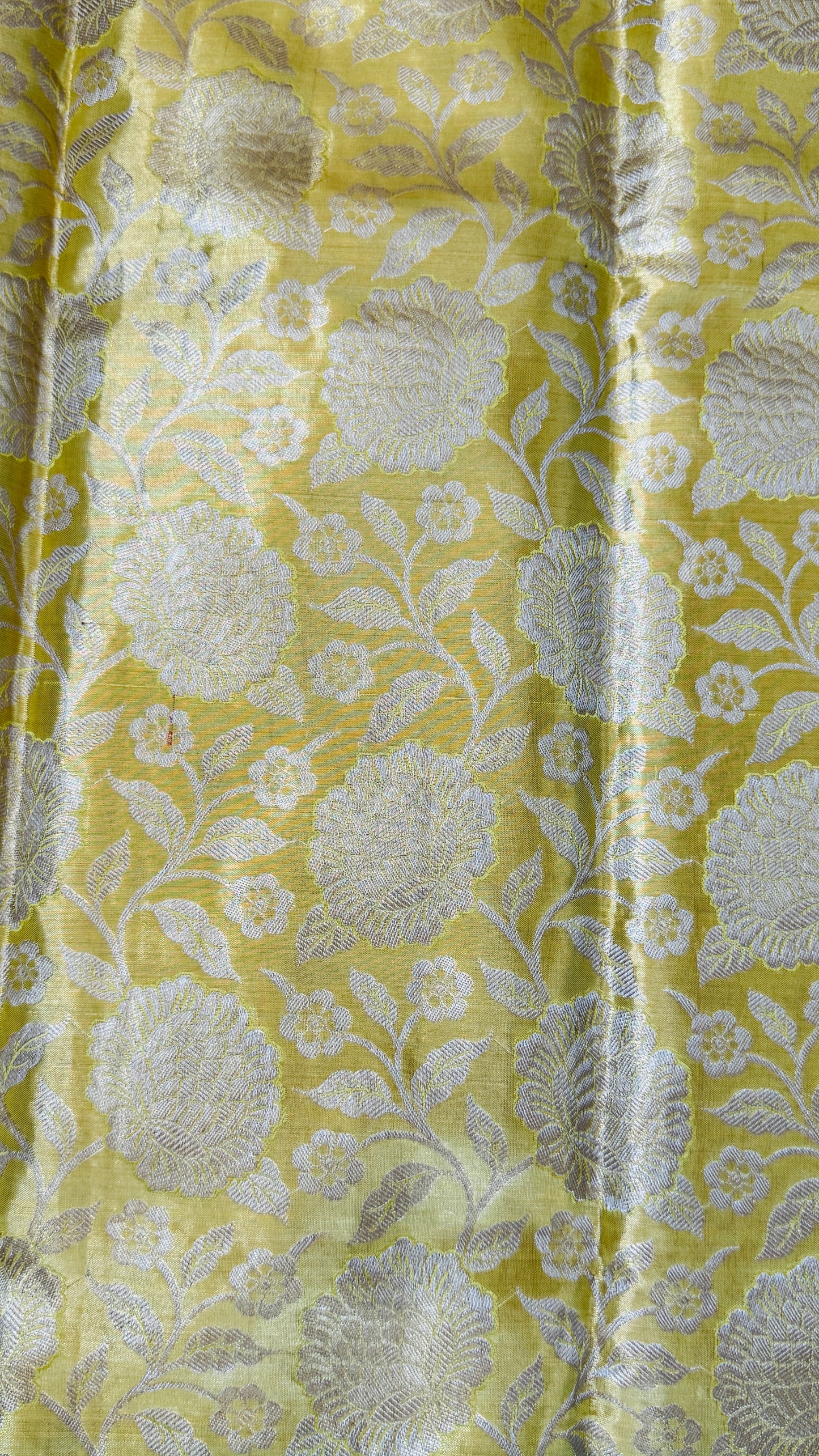 Yellowish Gold Pure Tissue Kanchipuram Silk Saree with Blue Contrast | Silk Mark Certified