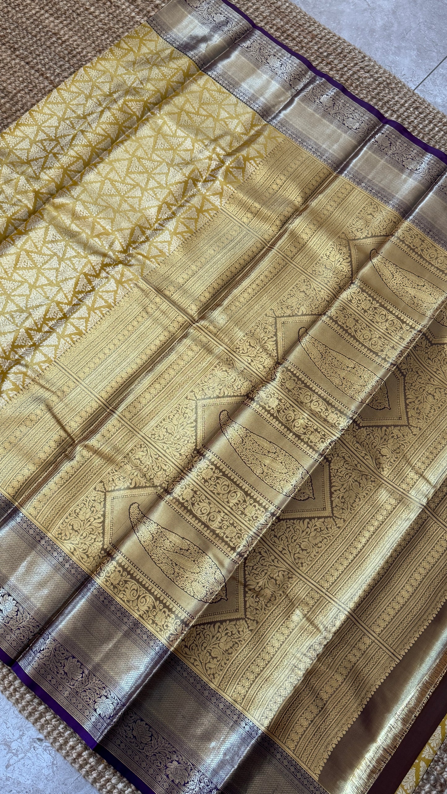 Semi Silk Handloom Saree – Light Gold and Purple