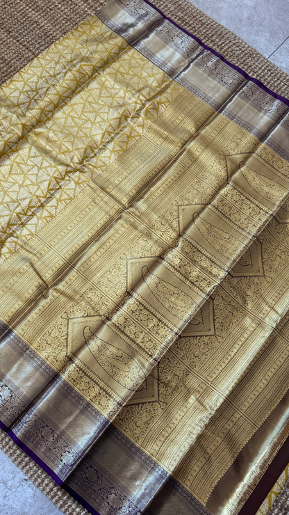 Semi Silk Handloom Saree – Light Gold and Purple