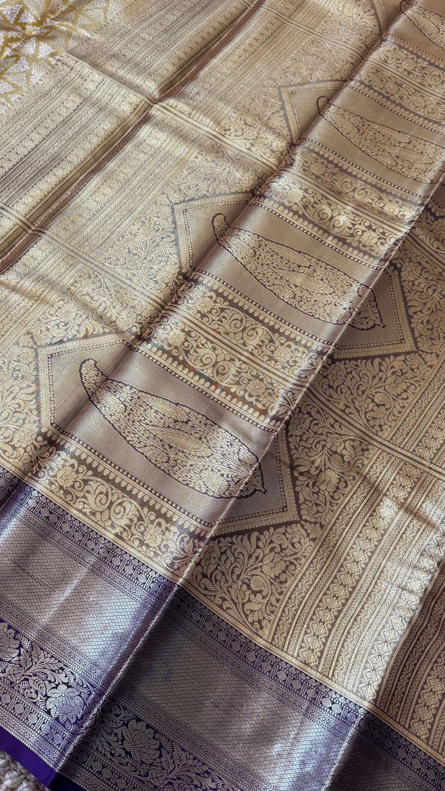Semi Silk Handloom Saree – Light Gold and Purple
