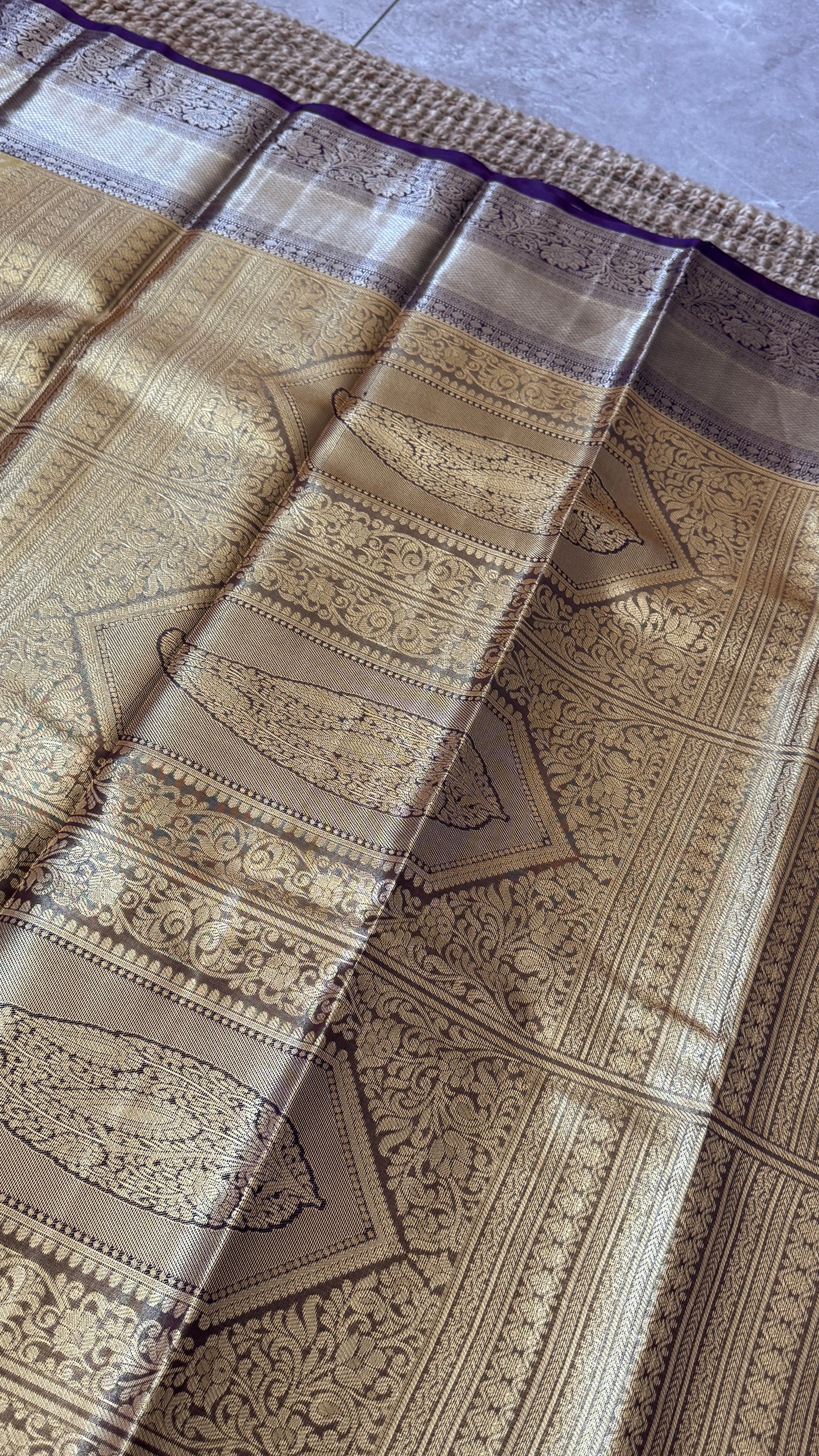 Semi Silk Handloom Saree – Light Gold and Purple