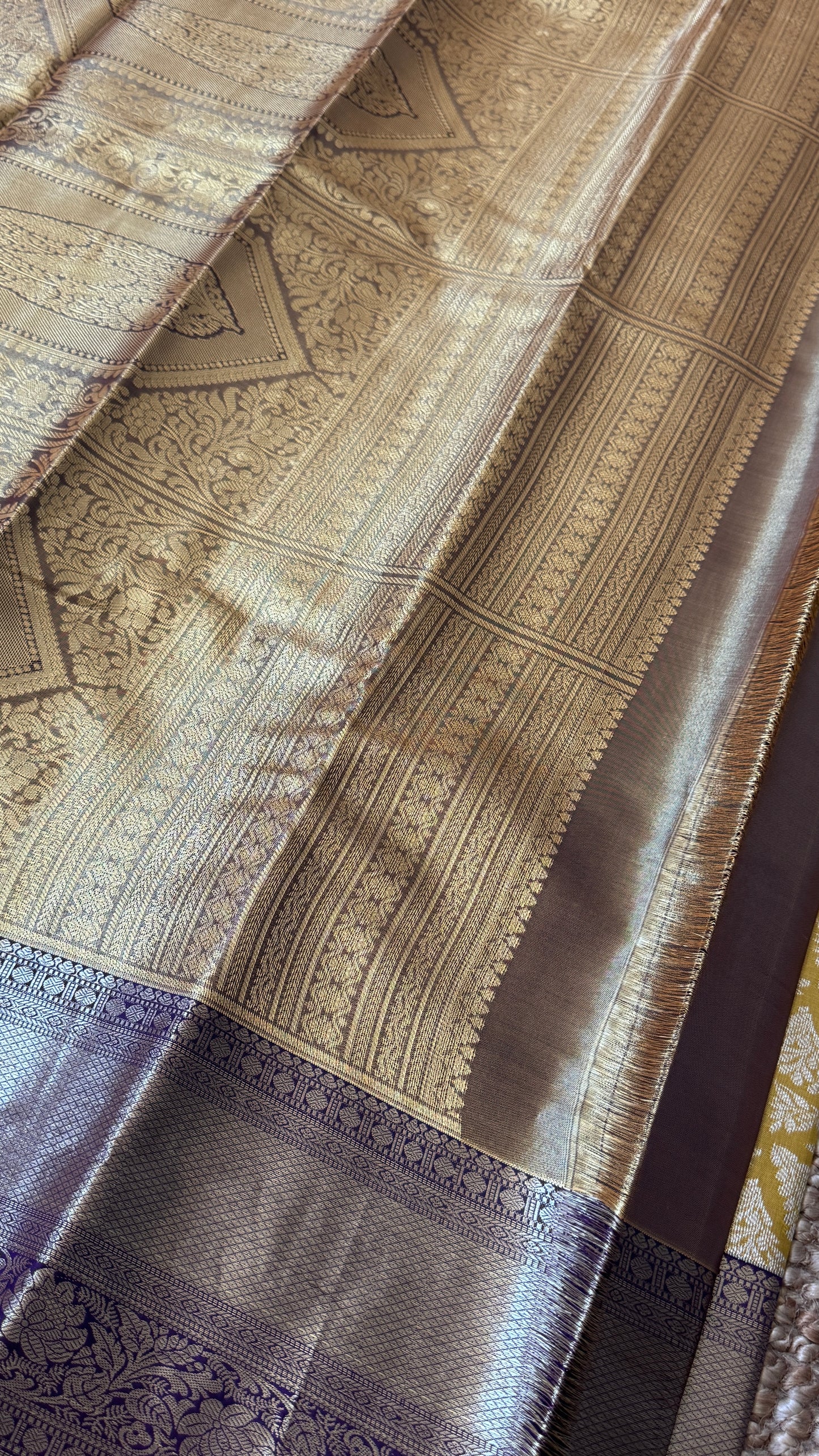 Semi Silk Handloom Saree – Light Gold and Purple