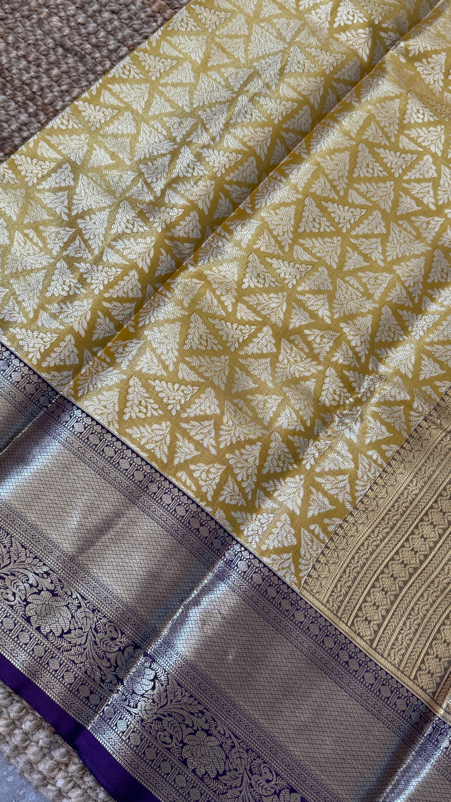 Semi Silk Handloom Saree – Light Gold and Purple