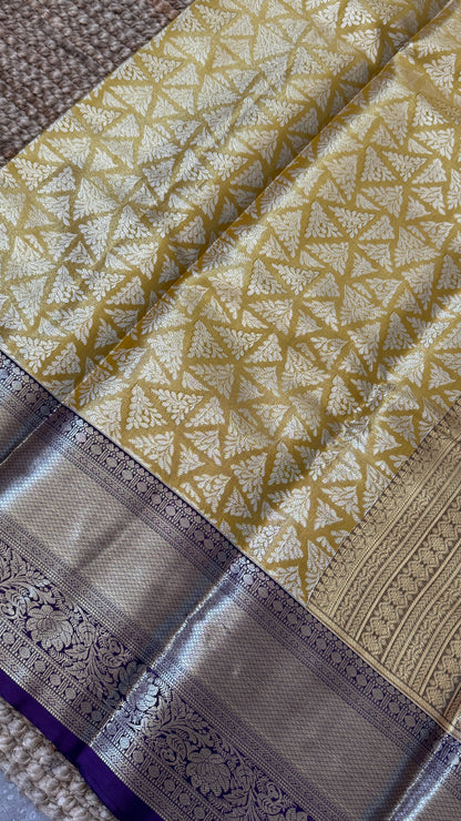 Semi Silk Handloom Saree – Light Gold and Purple