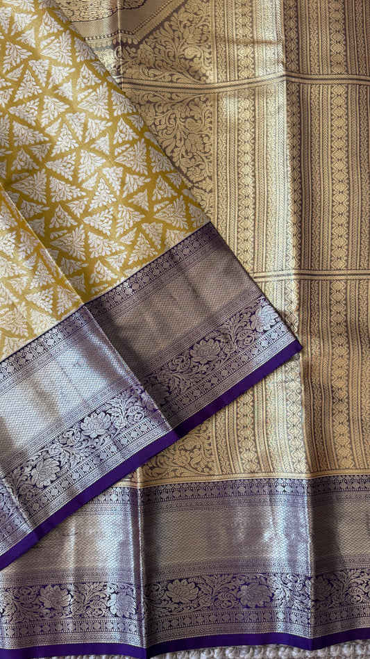 Semi Silk Handloom Saree – Light Gold and Purple