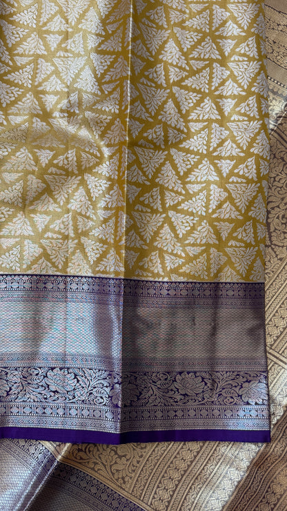 Semi Silk Handloom Saree – Light Gold and Purple