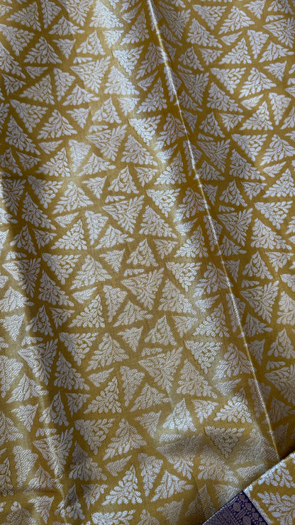 Semi Silk Handloom Saree – Light Gold and Purple
