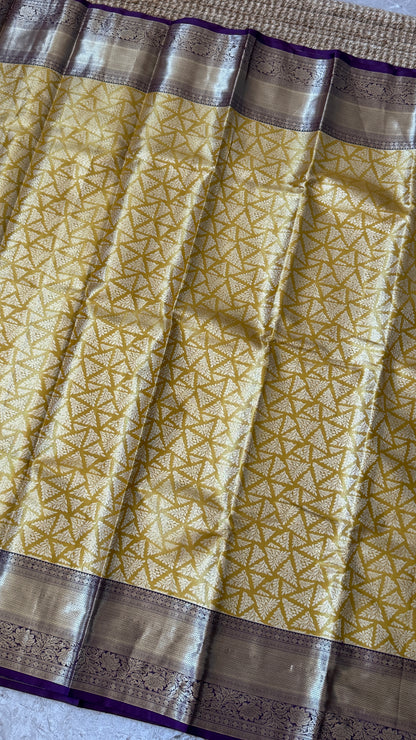 Semi Silk Handloom Saree – Light Gold and Purple