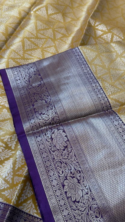 Semi Silk Handloom Saree – Light Gold and Purple