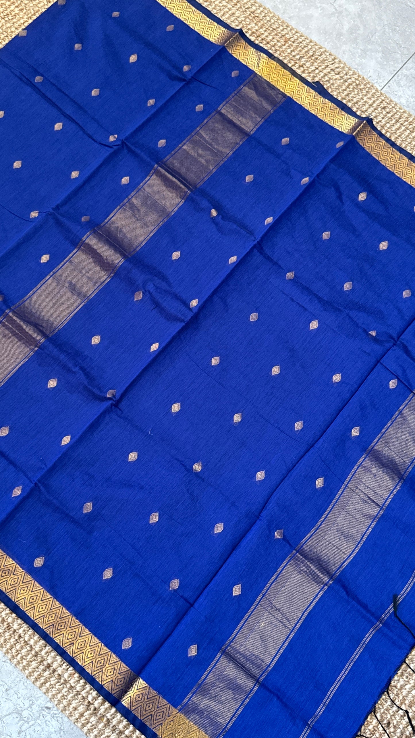 Pure Hand-Woven Cotton Silk Saree - Royal Blue