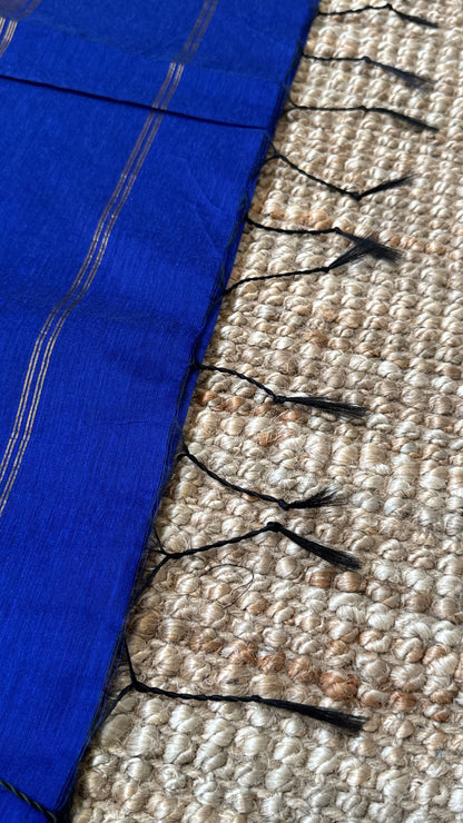 Pure Hand-Woven Cotton Silk Saree - Royal Blue