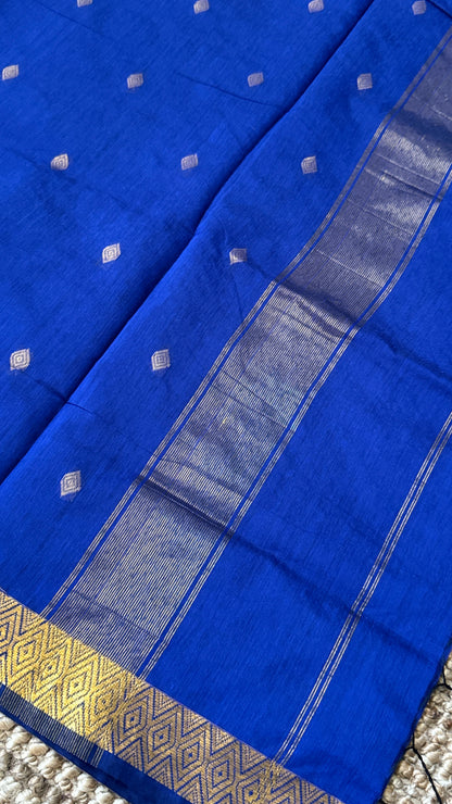 Pure Hand-Woven Cotton Silk Saree - Royal Blue
