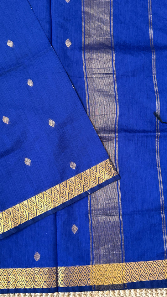 Pure Hand-Woven Cotton Silk Saree - Royal Blue