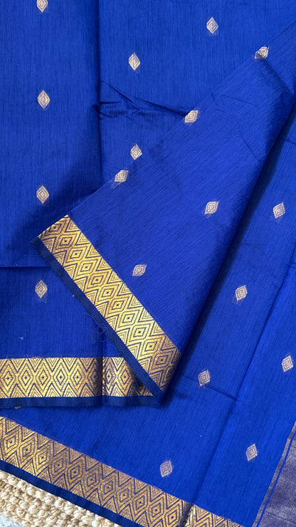 Pure Hand-Woven Cotton Silk Saree - Royal Blue