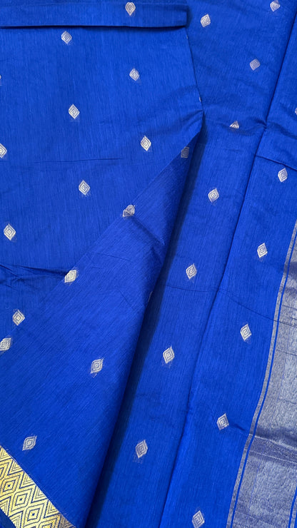 Pure Hand-Woven Cotton Silk Saree - Royal Blue